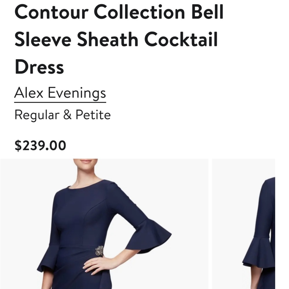 Alex Evenings Navy Sheath‎ Dress Cocktail, 3/4 Bell Sleeve, Knee Length, Sz 4 - Picture 2 of 12